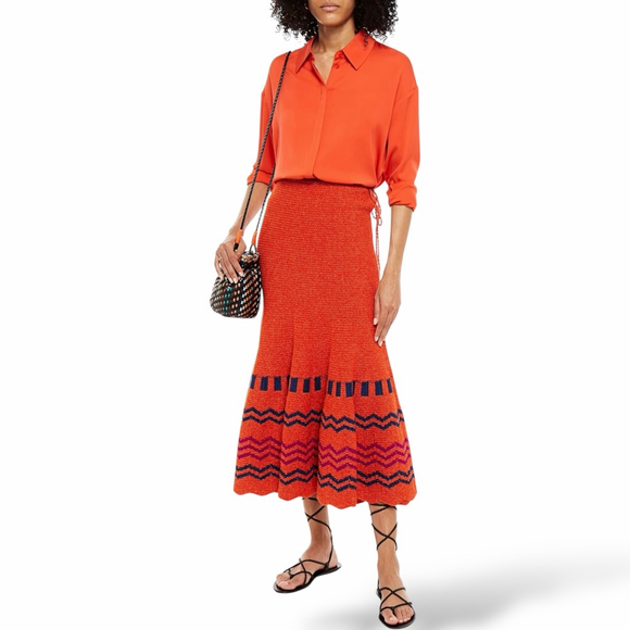 Valentino Dresses & Skirts - Valentino Garavani Wool Knit Midi Skirt Fluted Jacquard Size XS Fits Small NWT